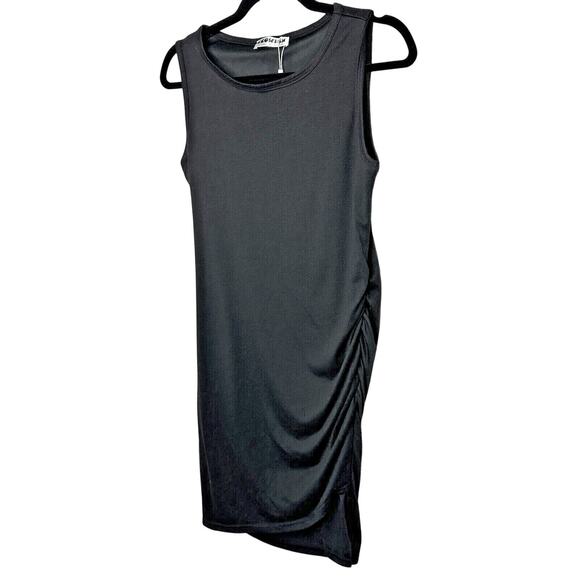 NWT Ecowish Black Sleeveless One-Side Ruche Round Neck Stretch Mini Small - Picture 1 of 13
